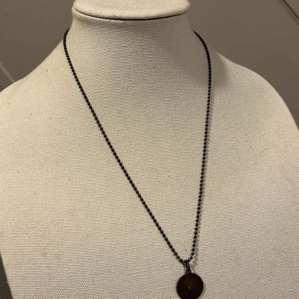 Vintage Dark Bronze Tone Ball Chain Necklace with Round Charm